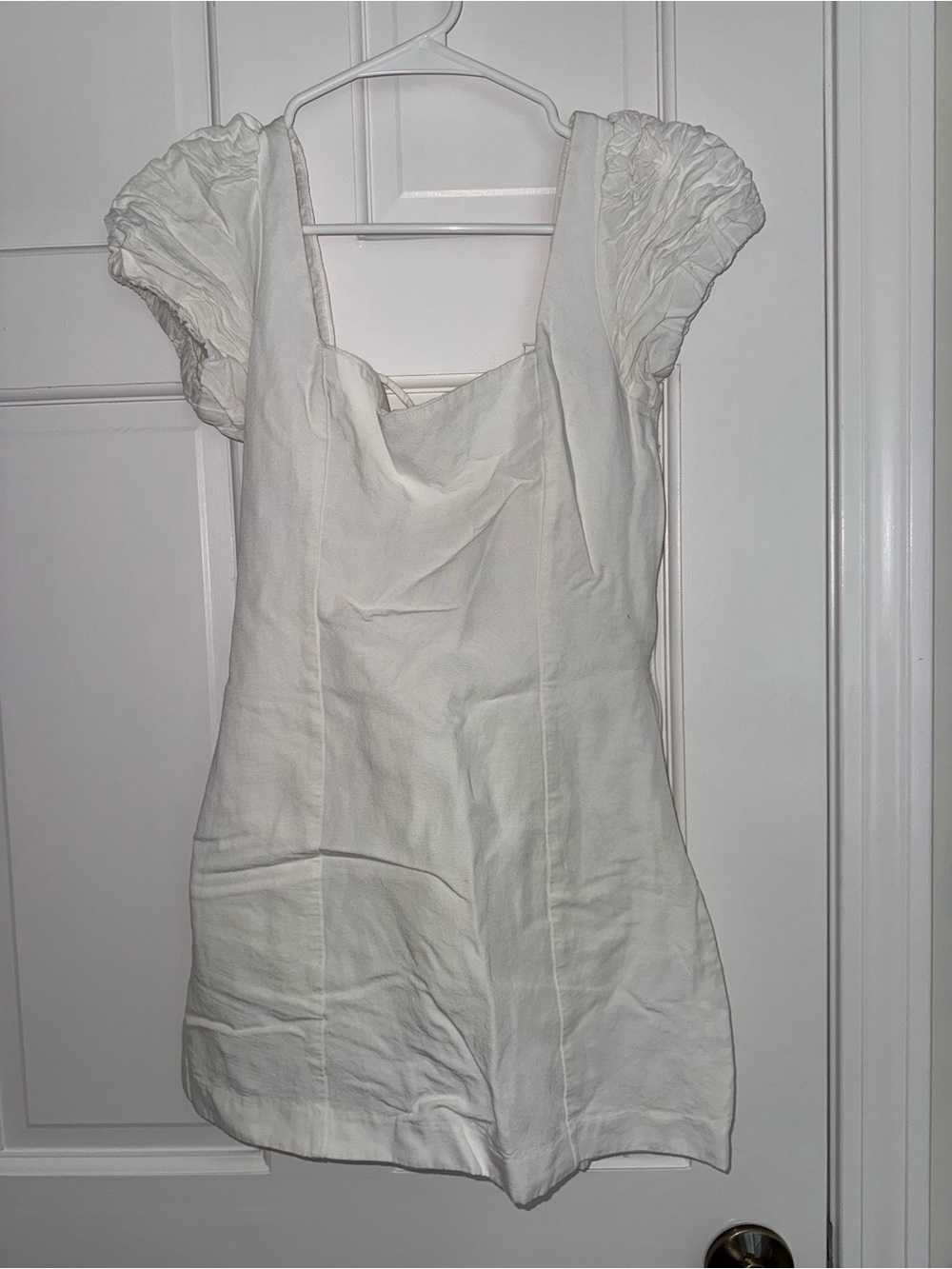 Zara White Puff-Sleeve Mini Dress